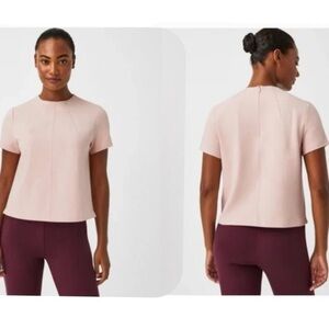 {NWT SPANX The Perfect Funnel Top Crewneck Short Sleeve Top in Pale Pink Large}
